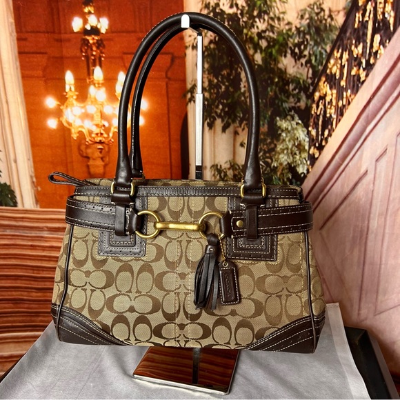 Coach Handbags - Coach Hamptons Signature Carryall Satchel tan signature canvas leather trim
